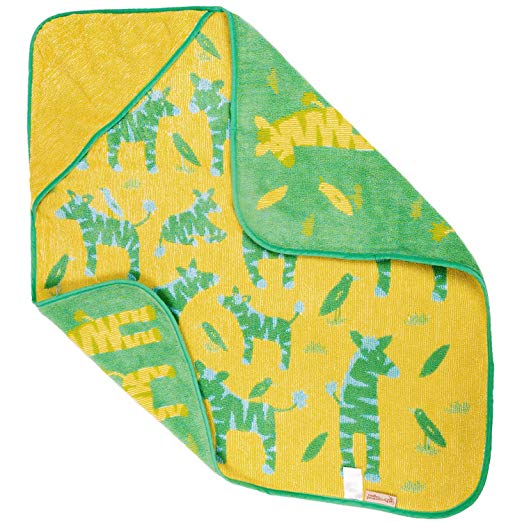 Breganwood Organics Hooded Towel for Babies and Toddlers (Ages 0-3), Reversible Green & Yellow with Zebras