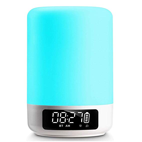 Aisuo Night Light, Touch Sensor Table Lamp with Bluetooth 4.1 HiFi Speaker and Alarm Clock, Rechargeable Lithium Battery, Hands Free Call & TF Card Supported, Ideal Gift for Kids, Women, Friends.
