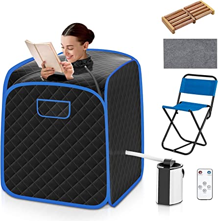 COSTWAY Portable Steam Sauna, 3L Foldable Sauna Spa with Remote Control, 9-Gear Temperature and Timer, Atomization Function, Personal Sauna Tent for Weight Loss, Detox Relaxation at Home (Black)