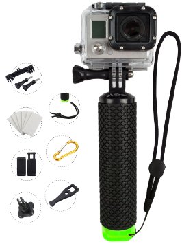 ProFloat Waterproof Floating Hand Grip (Diving Monopod & Selfie Stick) compatible with GoPro Hero 4 Session, Hero 2 3 3  4. Handle Mount Accessories Kit & Water Sport Pole for Action Camera (Green)