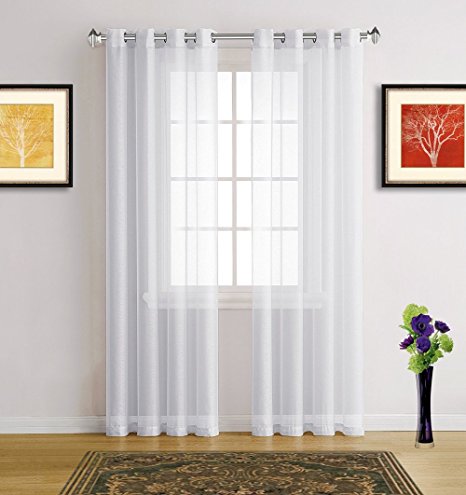 Warm Home Designs Pair of 2 Standard Size 54" (Width) x 84" (Length) Bright White Sheer Window Curtains. 2 Elegant Voile Panel Drapes are 108 Inch Wide Total - K White 84"