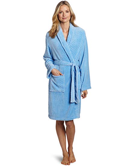 Seven Apparel Hotel Spa Collection Herringbone Textured Plush Robe, Blue