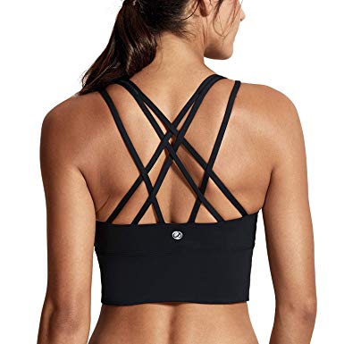 CRZ YOGA Women's Medium Support Strappy Back Wirefree Removable Cups Longline Yoga Sports Bra