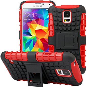 GRENADE GRIP RUGGED SKIN HARD CASE COVER KICK STAND FOR SAMSUNG GALAXY S5 S V At&t, Verizon, T-mobile, Sprint- (Red)