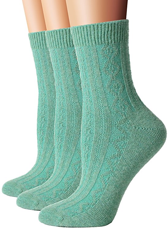 Flora&Fred Women's 3 Pair Pack Cable Knit Wool Crew Socks