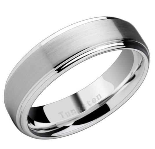 Freeman Jewels 8mm Tungsten Rings for Men Matte Finish Polished Step Edge Mens Wedding Band