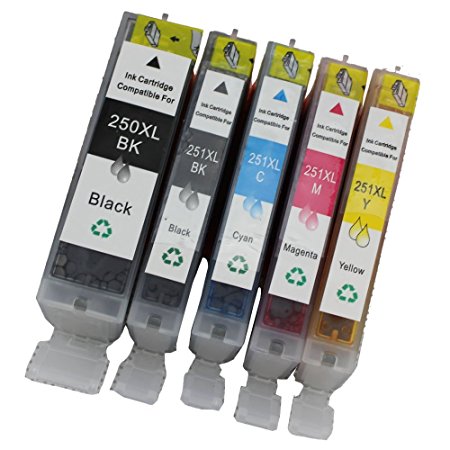 5 Pack PGI-250 & CLI251 compatible ink cartridge replacement For Cannon PIXMA MG5420, PIXMA MG5450, PIXMA MG6320, PIXMA MG6350, PIXMA MX722, PIXMA MX922, PIXMA iP7220, PIXMA iP7250 Printers (LB/SB/C/M/Y) @INKTONER