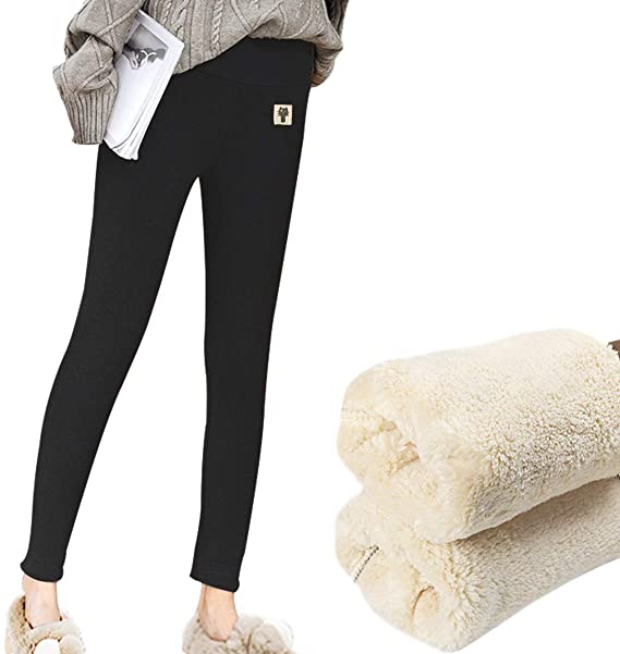 PrettyQueen Women's Sherpa Fleece Lined Leggings Winter High Waist Tummy Control Thermal Pants Cashmere Leggings
