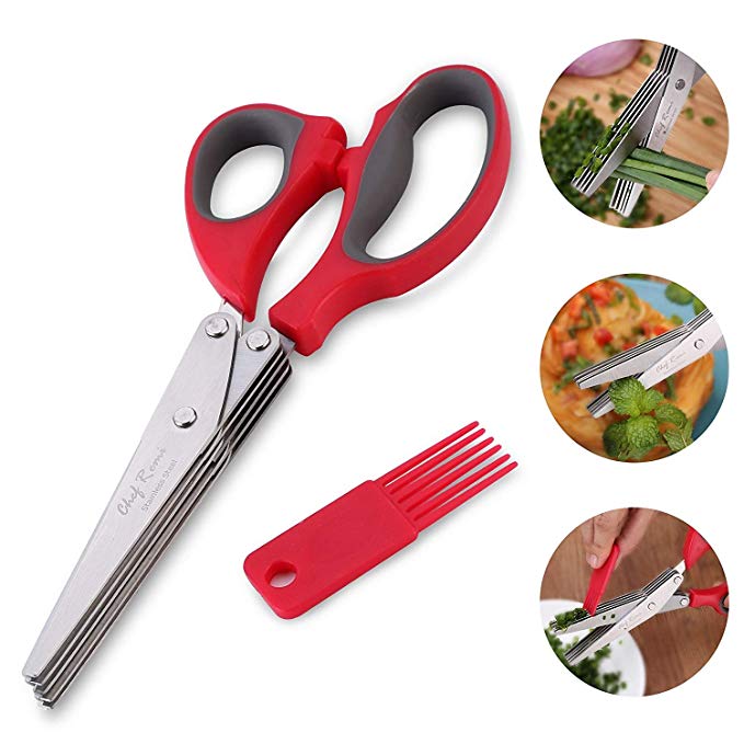Latest Herb Scissors - Lifetime Replacement Warranty - Best Rated 5 Blade Herb Cutter – Non-Slip Ergonomic Handles – Quality Food Grade Stainless Steel Blades – 11 Herbs Every Cook Should Use Ebook
