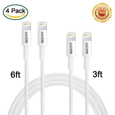 BestfyTM4Pack 2PCS 3FT2PCS 6FT Extra Long 8pin to USB Sync Data and Charging Cable Cord Wire for iPhone 66 Plus6s6s Plus iPhone 5 5c 5s iPad 4 Mini Air iPod Nano 7 iPod Touch 5White