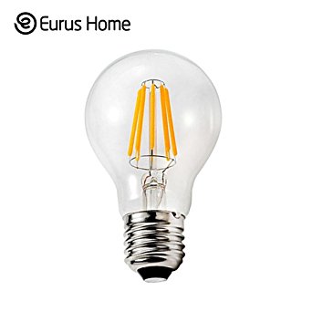 Eurus Home Vintage LED Filament Bulb A19 - 6W LED Light Bulb, Medium Screw E26 Base, Clear Soft White 2700K, LED Edison Bulb 60W Equivalent, 120VAC, Dimmable
