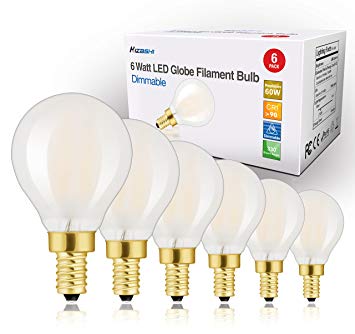 Hizashi 90+ CRI 0-100% Dimming Range 5000K Frosted Mini LED Globe Bulb 6W G45(G14) 650 Lumens 60W Equivalent E12 Candelabra Base Filament Bulbs 5000K 6 Pack with Enhanced Package