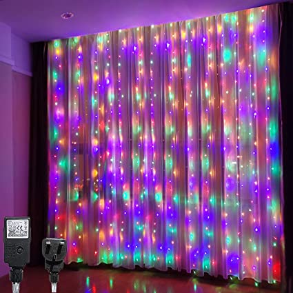 Curtain Lights, 3M x 3M Curtain Fairy Lights, 8 Modes, 300 LED Fairy String Lights, Waterproof Window Lights for Outdoor Indoor Wedding Party Garden Bedroom Decoration