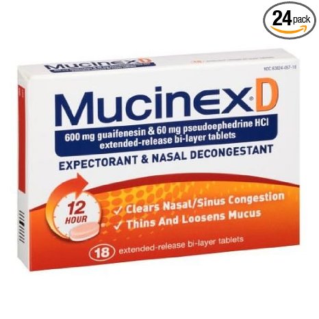 Mucinex D Extended Release Bi Layer Expectorant and Nasal Decongestant Tablets, 18 per unit -- 24 per case.