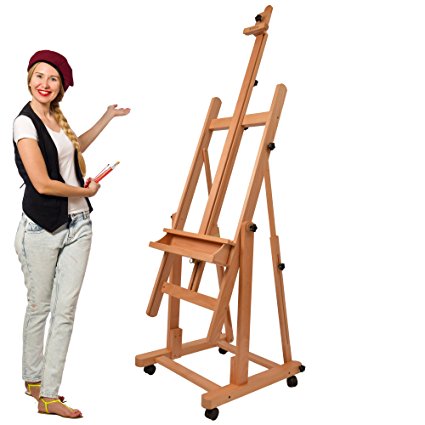 Artina Professional 1850 MM Artist Studio Easel Verona Solid Beechwood Easel on 4 Castors for Painting on XXL Canvases