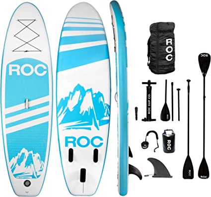 Roc Inflatable Stand Up Paddle Board with Premium sup Accessories & Backpack, Non-Slip Deck, Waterproof Bag, Leash, Paddle and Hand Pump.