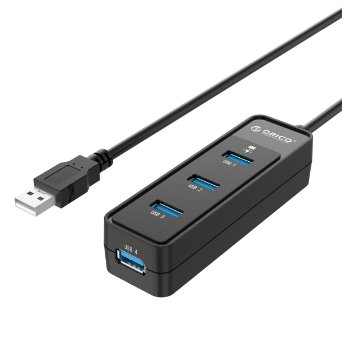 ORICO Mini Portable Super Speed 4 Port USB 30 Hub With Built-in 8 inch USB 30 Cable for iPhone 5s 6 6s Sumsung Galaxy Windows Mac PC Laptop W5PH4-U3-Black
