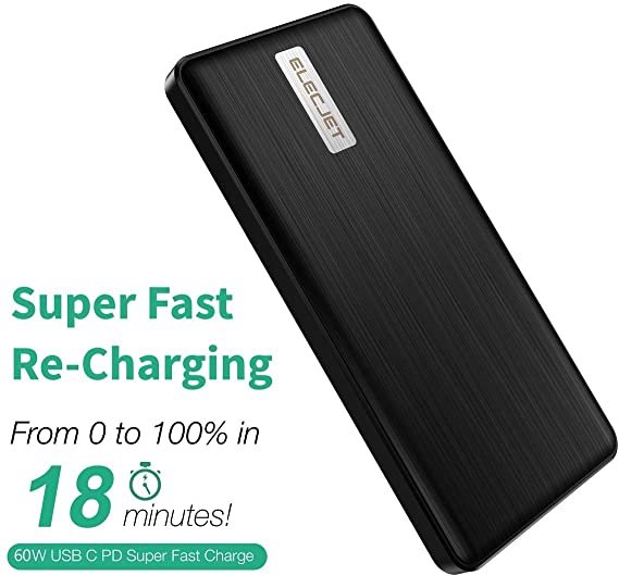 ELECJET Fast Charging Graphene Power Bank | Apollo Traveller | 18 Minute Recharge | USB C PD & QC 3.0 | 3A 45W Output | 60W Input | Portable Charger External Battery (Apollo Traveller   60W Charger)
