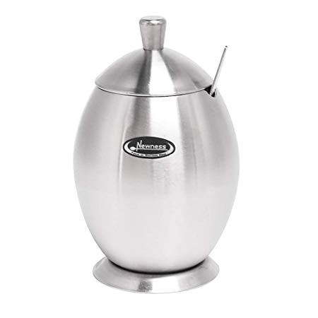 Newness Stainless Steel Sugar Bowl with Lid and Sugar Spoon for Home, Egg Shape, 9.8 Ounces(290 Milliliter)