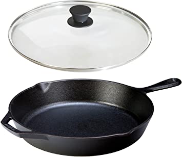 Lodge Seasoned Cast Iron Skillet w/Tempered Glass Lid (12 Inch) - Medium Cast Iron Frying Pan with Lid Set