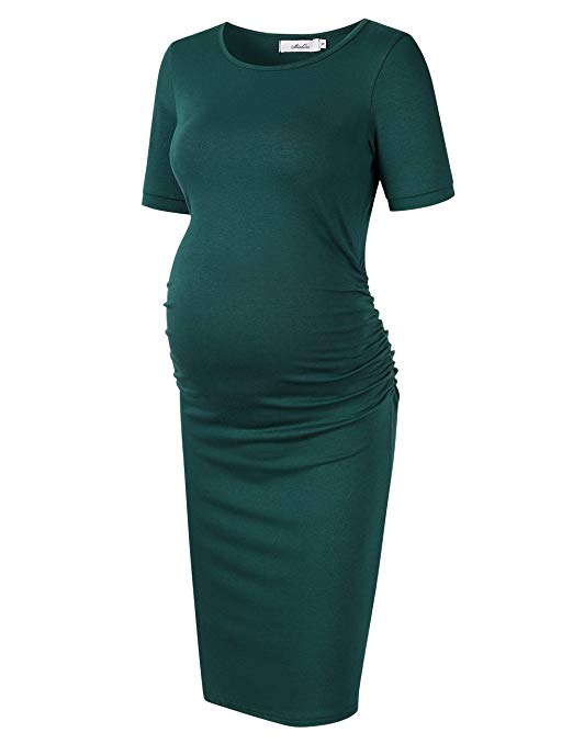 Coolmee MissQee Maternity Dress Ruched Round Neck Maternity Dresses