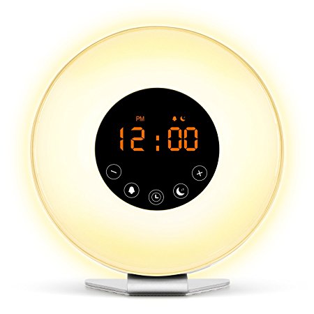 Wake Up Light, Sunrise Alarm Clock with 6 Natural Sounds and FM Radio, Sunrise and Sunset Simulation & 7 Auto Switch Colors Night Light