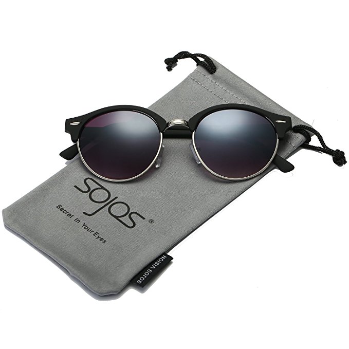 SojoS Classic Clubround Shades Semi-Rimless Unisex Sunglasses with Metal Rivets SJ2031