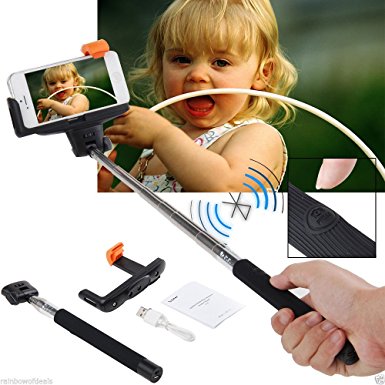 Quirkio Selfie Stick - Extendable Monopod Handheld Built-in Bluetooth Remote Shutter Wireless Selfie Stick Adjustable Grip Holder for Iphone IOS Samsung HTC Android Lg Phone Quality Guarantee (Black)