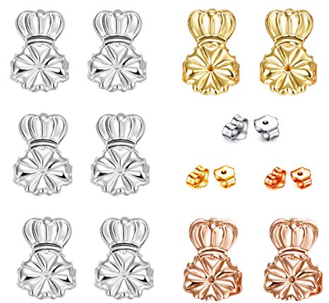 Hadskiss Original Magic Earring Lifters, 5 Pair Adjustable Ear Lifters  Bonus 3 Pairs Earring Backs Replacements (3 Pair of Sterling Silver, Pair of 14K Gold Plated and Pair of Rose Gold
