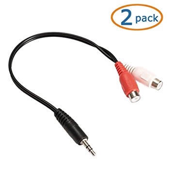 WOVTE 3.5mm Stereo Male Plug to 2 RCA Female Jack Splitter Adapter Y Cable 10.6 Inch Pack of 2