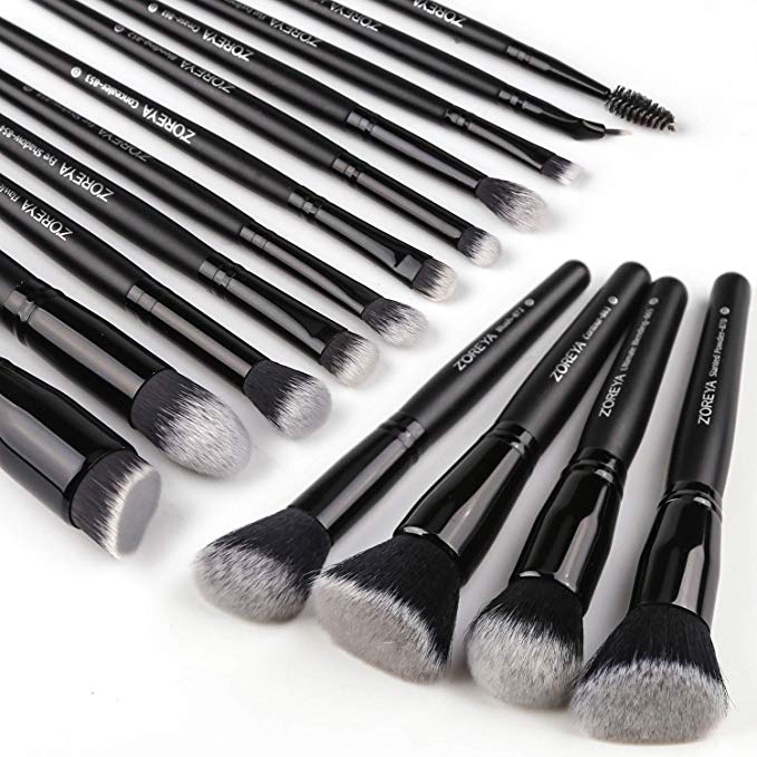 Zoreya Makeup Brushes 15Pcs Makeup Brush Set Soft and Cruelty-Free Synthetic Premium Kabuki Brush Cosmetics Foundation Concealers Powder Blush Blending Face Eye Shadows Brush Sets
