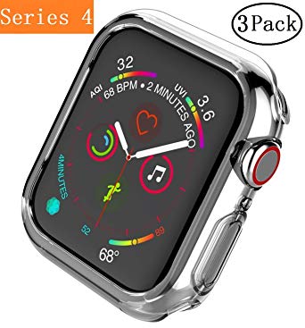 Apple Watch Series 4 Case 44mm,Monoy [3 - Pack] Soft TPU Protective Cover Bumper Case iWatch Series 4 44mm (Clear, Series 4 44mm)