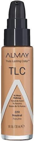 Almay TLC Truly Lasting Color Liquid Makeup, Foundation, Hypoallergenic, Natural Finish, Medium Coverage, Neutral, 30ml