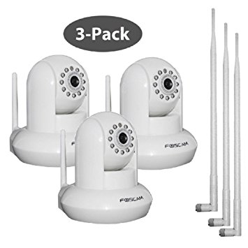 3 pack Foscam FI8910W White Wireless/Wired Pan & Tilt IP/Network Camera with 9dbi Antennas