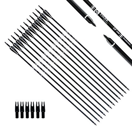 Tiger Archery 30Inch Carbon Arrow Practice Hunting Arrows With Removable Tips for Compound & Recurve Bow(Pack of 12)