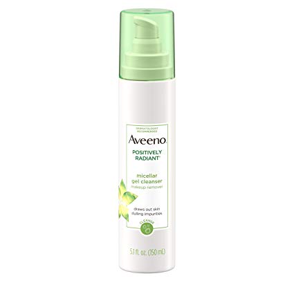 Aveeno Positively Radiant Hydrating Micellar Gel Facial Cleanser with Moisture Rich Soy & Kiwi Complex, Hypoallergenic, Non-Comedogenic, Paraben- & Phthalate-Free, 5.1 fl. oz