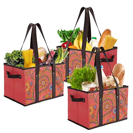 Foraineam Reusable Grocery Bags Durable Heavy Duty Grocery Totes Bag Collapsible Grocery Shopping Box Bags with Reinforced Bottom, Pack of 3