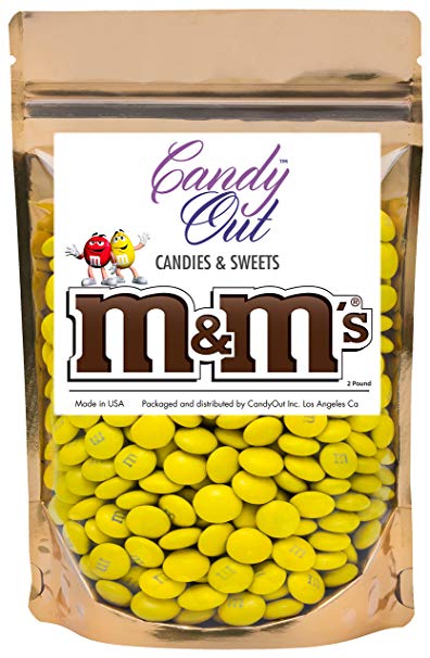 Yellow m&m 2 Pound Milk Chocolate in CandyOut Sealed Stand Up Bag