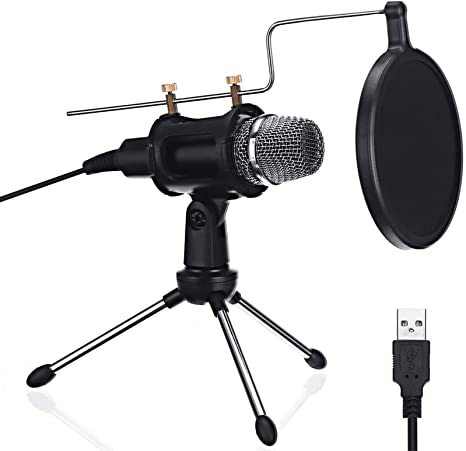 NASUM USB Microphone, Computer Microphone, Condenser Microphone, Dual-Layer Acoustic Filter,Professional Sound Chipset, for YouTube, Facebook, Skype, Google Search, Podcasting, Games (USB)