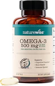 NatureWise Omega 3 Fish Oil - 500 mg Omega-3 per softgel - EPA & DHA - Immune Support, Brain & Heart Health, Optimal Wellness - Gluten-Free, Soy-Free, Non-GMO - 60 Softgels[2-Month Supply]