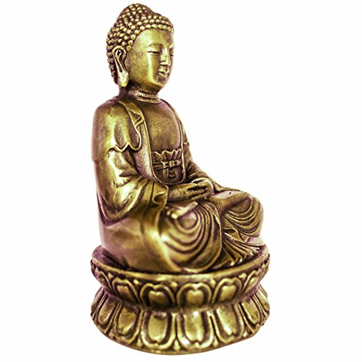 Buddha Statue Hand Made Crafted From Brass 4.33" Traditional Buddhism Sitting Shakyamuni Small Metal Buddha Religion Sculpture Feng Shui Buddhist Religious Asian Style Home Decor Gift Box