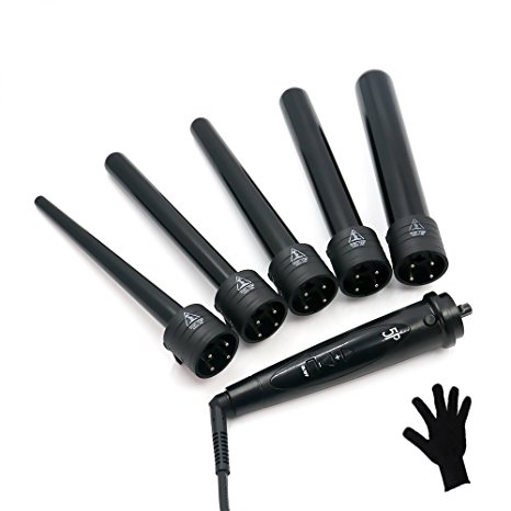 Hann® 5 in 1 Curling Tong,Professional Curling Wand,Tourmaline Ceramic Hair Curler Set Roller Iron with 5 Interchangeable Barrels (Black)