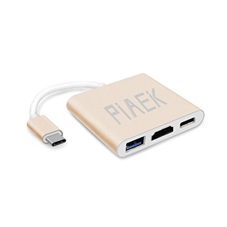 USB Type C to HDMI Adapter 4K - PiAEK 3 in 1 Type-C Digital Multiport HDMI Converter with USB 3.0 Port and USB C 3.1 Fast Charging Port for All MacBook /ChromeBook Pixel/USB-C Devices (Gold)