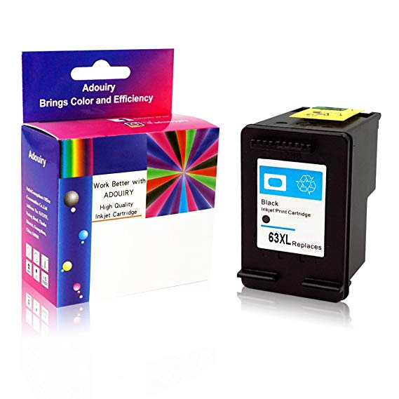 Adouiry Remanufactured for HP 63 XL Ink Cartridge High Yield 1 Black with Ink Level Display Compatible with Deskjet 1112 2130 3630 3633 Officejet 3830 4650 3833 4654 ENVY 4520 4512 Printer