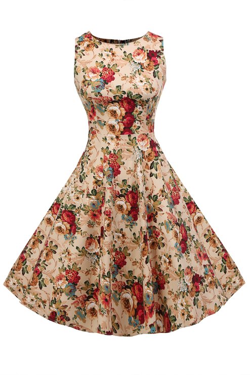 ACEVOG Vintage 1950s Floral Spring Garden Party Picnic Dress Party Cocktail Dress