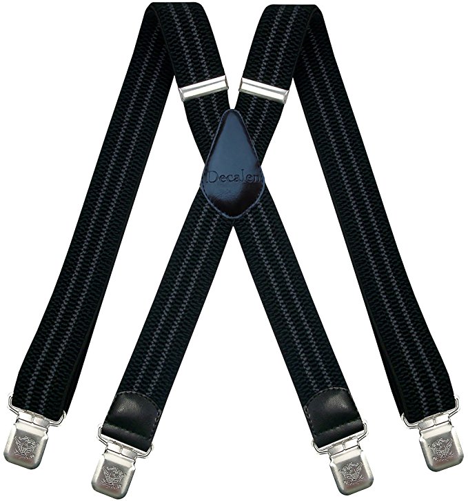 Decalen Mens Braces Very Strong Clips One Size Fits All X Style Heavy Duty Suspenders