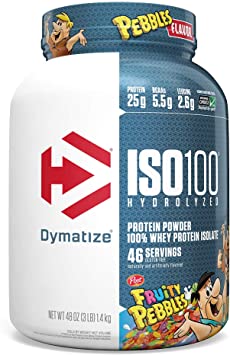 Dymatize ISO100 Hydrolyzed Protein Powder, 100% Whey Isolate Protein, 25g of Protein, 5.5g BCAAs, Gluten Free, Fast Absorbing, Easy Digesting, Fruity Pebbles, 3 Pound