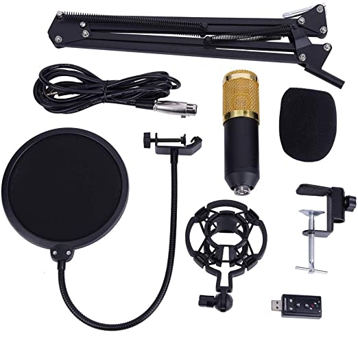 Condenser Microphone Bundle, BM800 Studio Condenser Microphone Kit with Adjustable Arm Stand for Studio Recording & Broadcasting