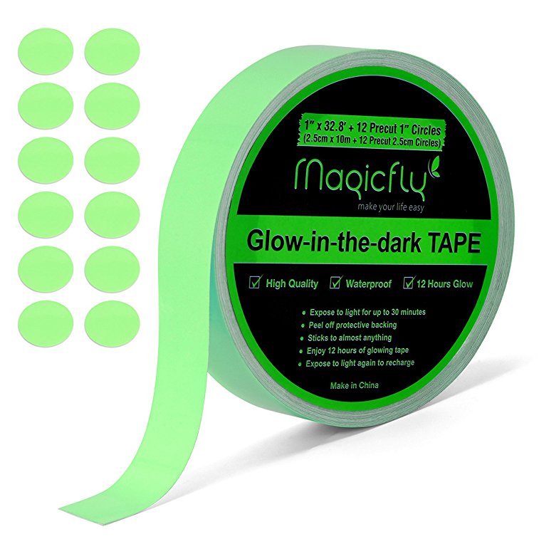 Glow in the Dark Tape, Magicfly 33" Length x 1" Width Green Luminous Tape Sticker with Bonus 12 Dot Glow tape, High Luminance for 10 hours, Removable, Waterproof