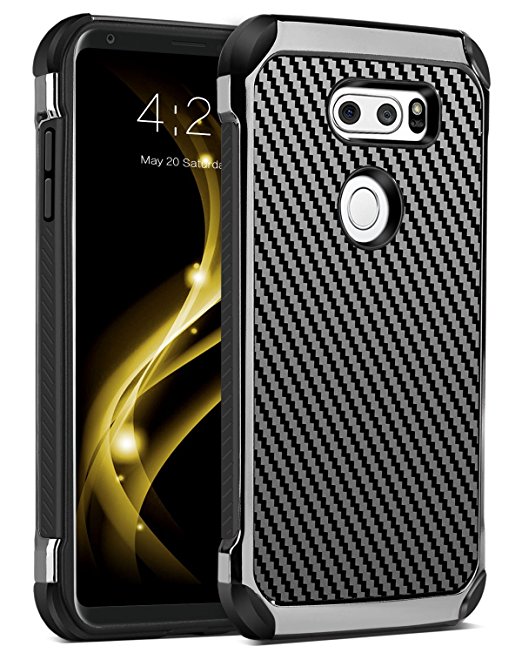 LG V30 Case, LG V30  Case, BENTOBEN Slim Dual Layer Rugged Shockproof Hybrid Hard PC Laminated with Carbon Fiber Faux Leather Cover Soft TPU Bumper Protective Phone Cases for LG V30/ V30  2017, Black